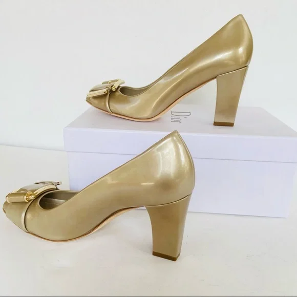 Christian Dior metallic beige buckle heels 37.5 - Picture 10 of 16